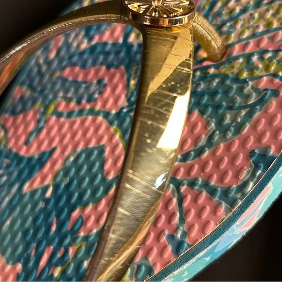 Lilly Pulitzer Multicolor Floral Gold Strap Flip Flops Sandals Womens Size 8 - Picture 8 of 12